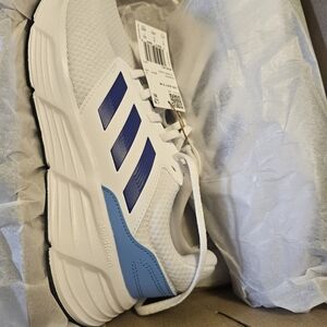Adidas White Running Shoes with Blue Stripes